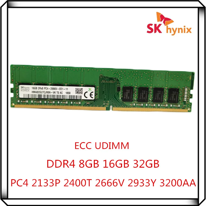 SK Hynix DDR4 8GB 16GB 32GB 2133P 2400T 2666V 2933Y 3200AA PC4 2Rx8 Pure ECC UDIMM RAM Workstation Ungepuffertes Serverspeicher Image