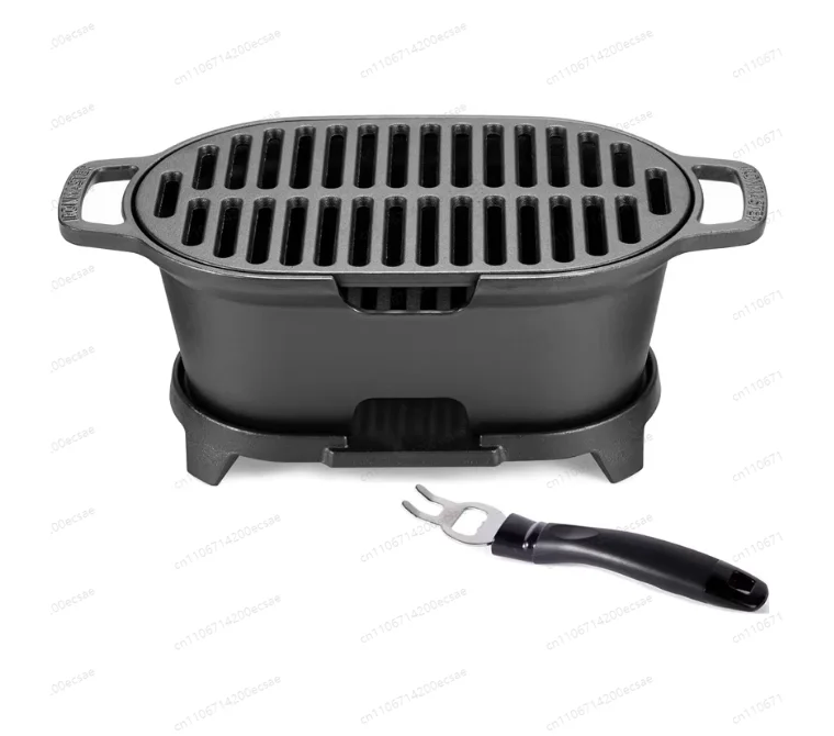 ‌ Lebensmittelechter Gusseisen-Holzkohlegrill für Outdoor-Kochen, Camping, Tragbarer BBQ-Grill für Picknick, Tailgating und Gartenpartys Image
