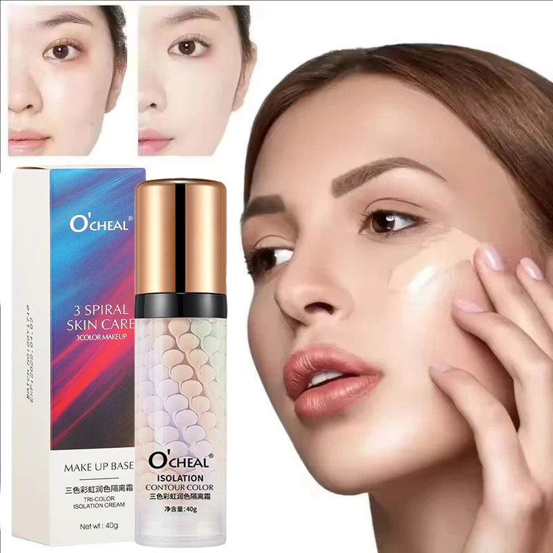 Gesichts-Make-up-Primer Dreifarbige Creme Kontur-Farbisolierung Wasserfeste Make-up-Foundation Natürliche Make-up-Basis-Creme zur Hautaufhellung Image