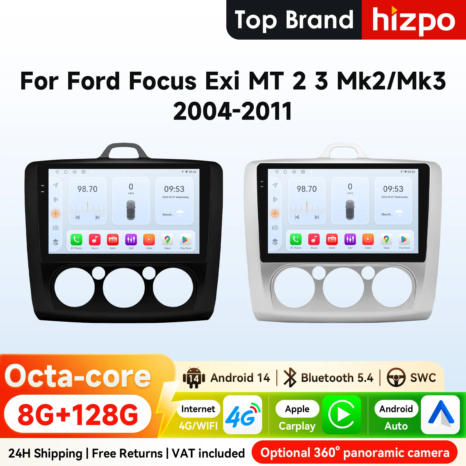 9" Hizpo 2Din Android Auto Autoradio für Ford Focus Exi MT Mk2 MK3 2004 - 2011 Stereo Snapdragon 6115 GPS RDS DSP BT SWC 360 ° CAM Image