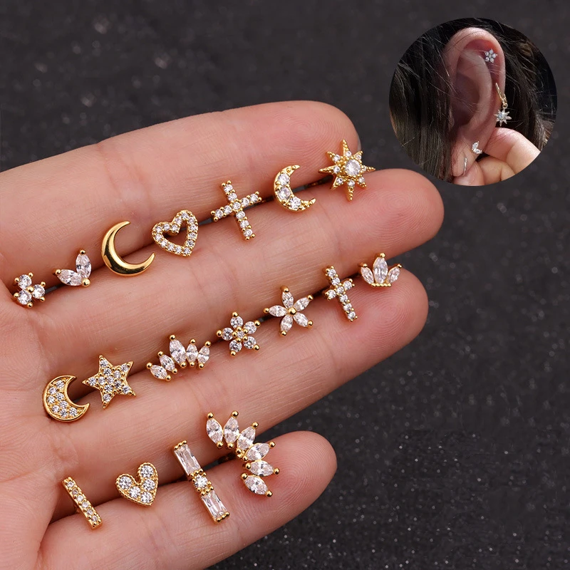 1PC Helix Piercing Stud Ohrringe Für Frauen Conch Flache Ohr Lappen Piercings Knorpel Tragus Edelstahl Körper Schmuck Mädchen geschenk Image