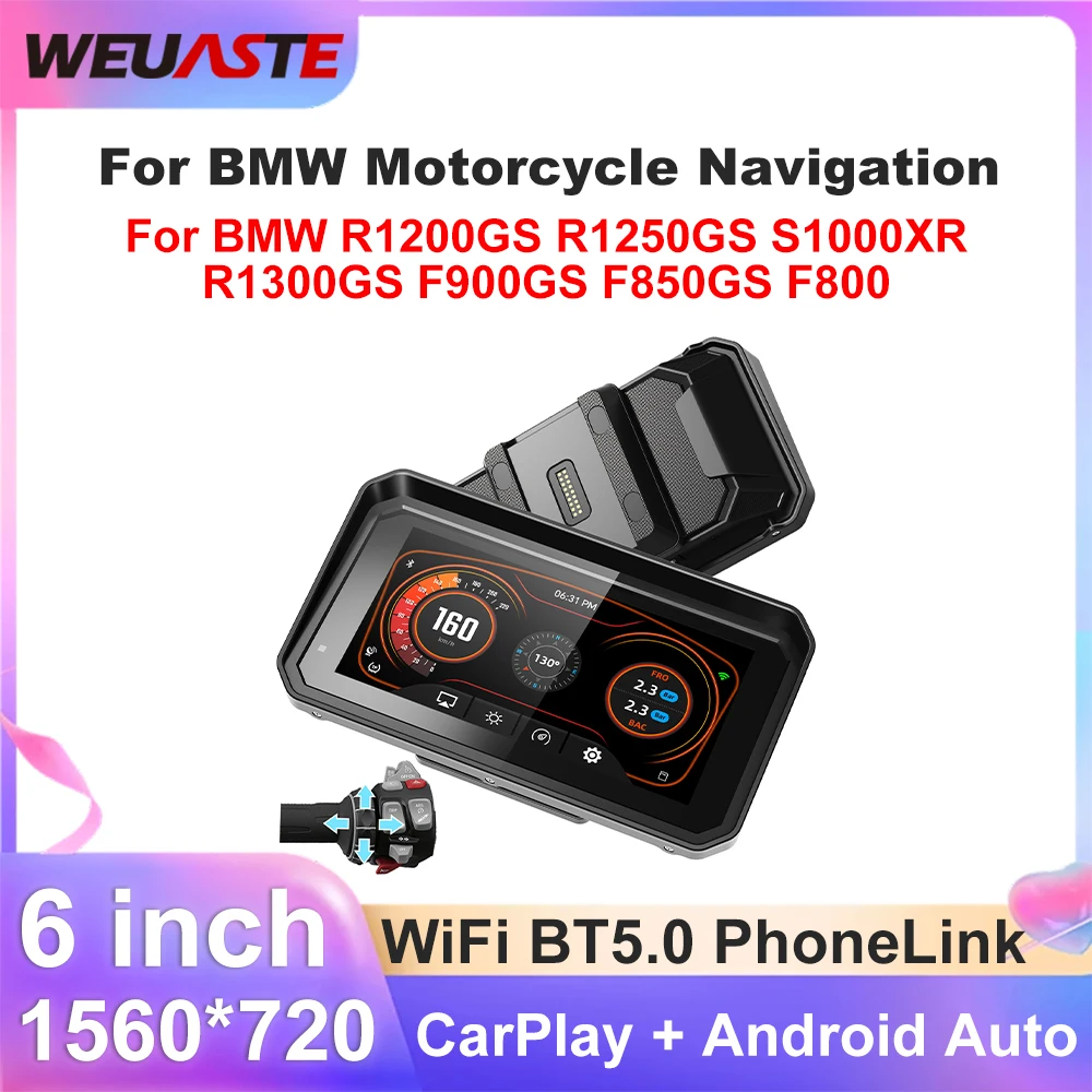 6-Zoll-Wireless CarPlay Moto Android Auto Tragbares digitales Motorrad-Armaturenbrett GPS-Navigation für BMW R1200GS R1250GS S1000XR Image