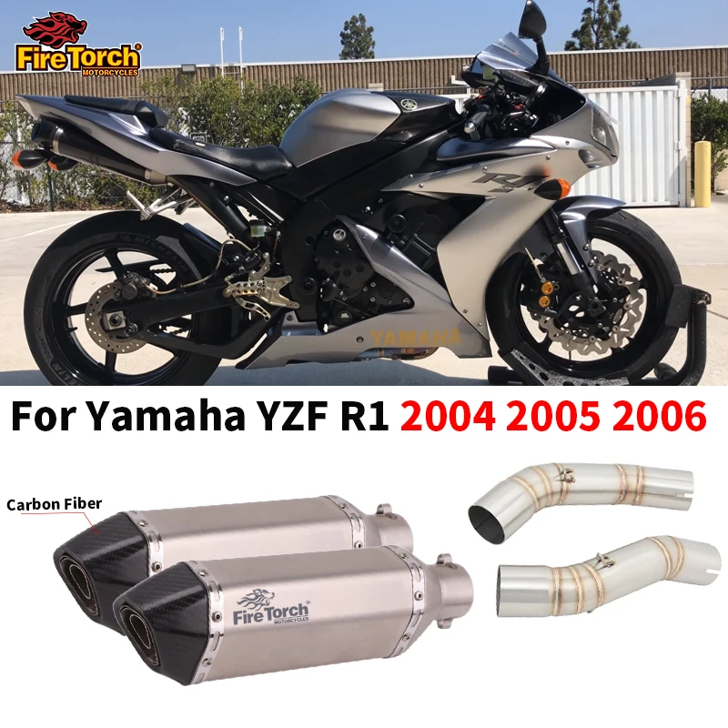 Slip On für Yamaha YZF R1 2004 2005 2006, Motorradauspuff, Espace, modifiziertes Mid-Link-Rohr, verbinden 50,8 mm, Kohlefaser-Schalldämpfer