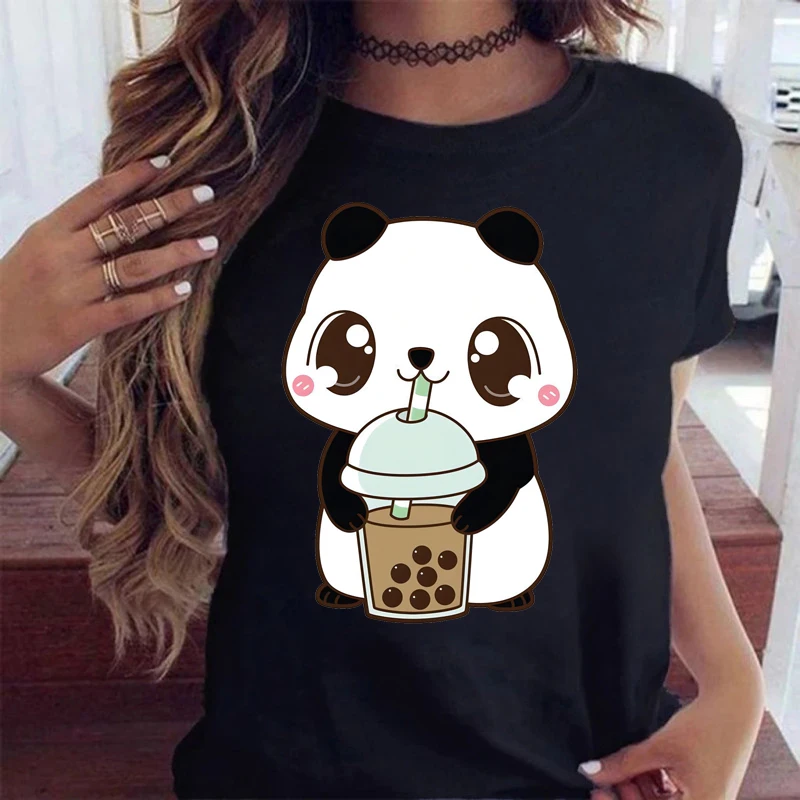 Maycaur Nette T Shirts Frauen Streetwear Panda Graphic Tees Mode Milch Tee Gedruckt Frauen Tops Lustige Vintage Casual Weibliche T-shirt Image