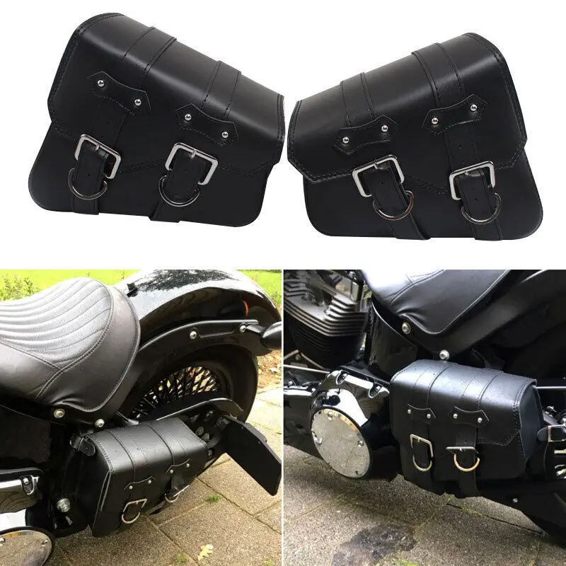 Universal Schwarz Motorrad Lagerung Seite Sattel Taschen PU Leder Schwinge Werkzeug Tasche Für Harley Sportster XL883 1200 Image