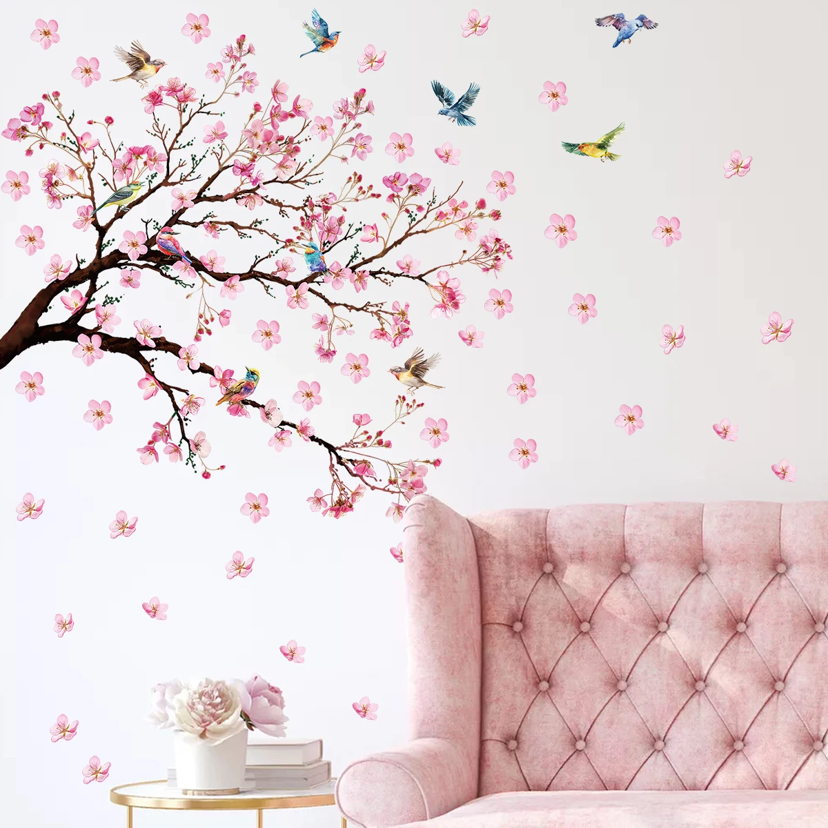 Aquarell Vogel Blume Wandaufkleber Wohnzimmer Dekoration für Schlafzimmer Wandtattoos Kinderzimmer Baby Kinderzimmer Home Decor Mädchen Geschenk