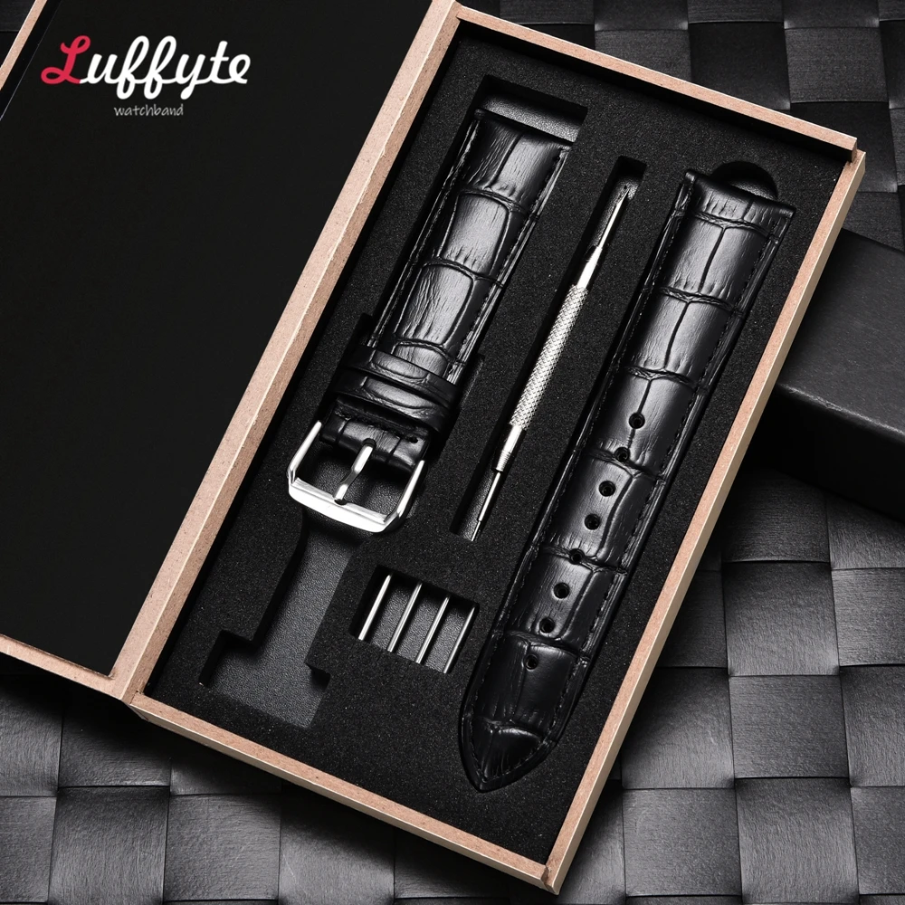 Bambusmaserung Echtleder Armband 18mm 20mm 22mm 24mm Herren Damen Business Kalbsleder Uhrenarmband mit Geschenkbox Image