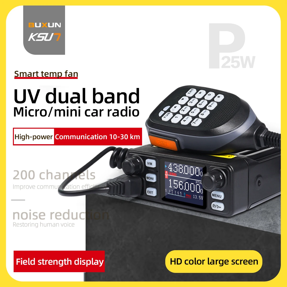 KSUN UV5200D 25W Walkie Talkie VHF UHF Fahrzeugmontierter MINI-Autoradiosender 200CH Mobilfunk für selbstfahrende Touren im Freien Image