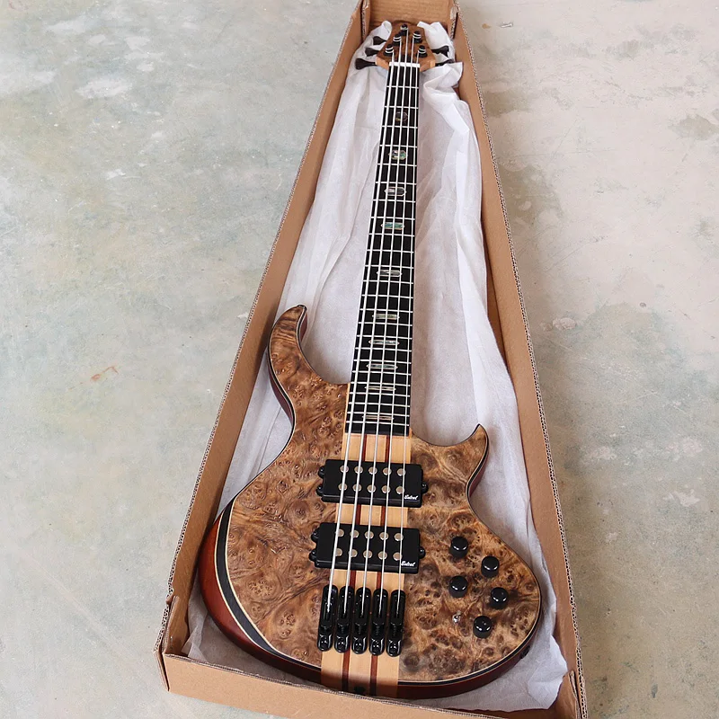 Doppelseitiger Tree Burl Aktiver E-Bass 5-Saiter 6-Saiter 5-teiliger Ahorn-Hals mit Aktiv- und Passiv-Umschaltung Image