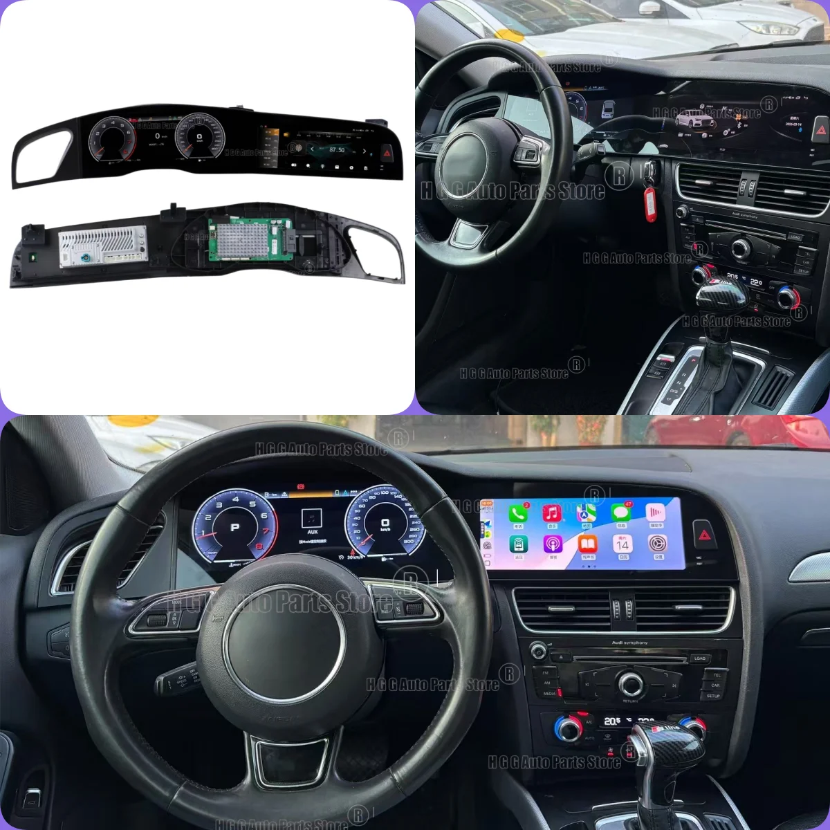MZ Dual Screen Carplay Android Auto für Audi A4 A4L 2009-2016 Virtuelles digitales Kombiinstrument + Autoradio Multimedia Player GPS Navigation Image
