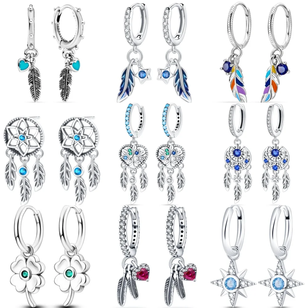 Tropfenohrringe aus 925er-Sterlingsilber mit Feder-Glückssymbol-Serie für Damen, modisch, Party, feine Geschenke, elegantes Schmuckzubehör Image