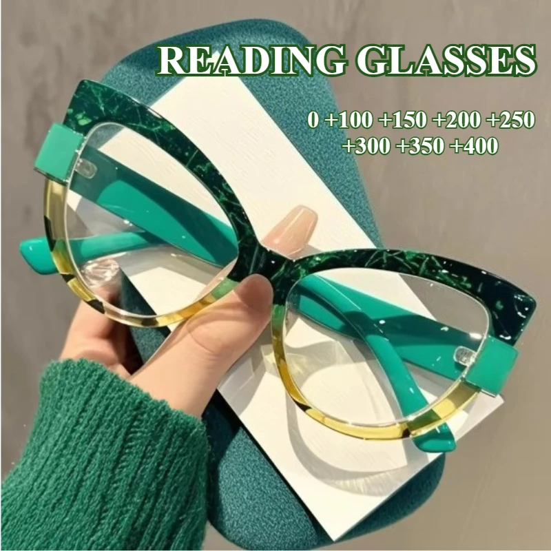 Neue Cat-Eye-Lesebrille, modische, farbblockierende Brille für ältere Menschen, lässige und vielseitige Anti-Blaulicht-Lesebrille Image
