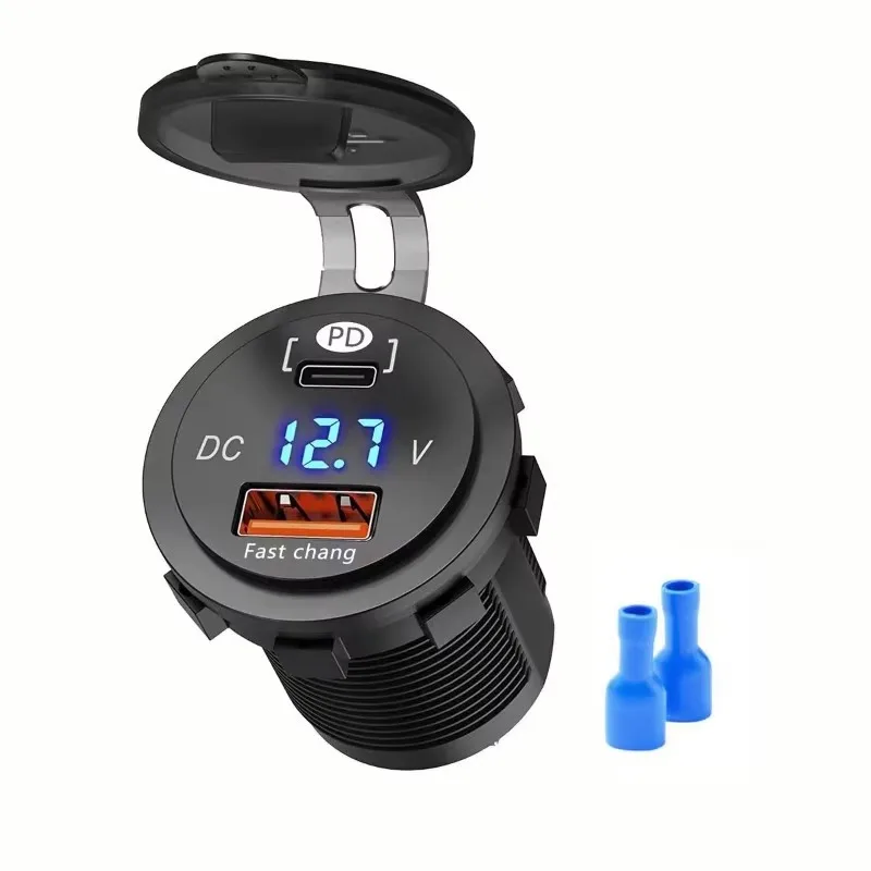 Autoladegerät-Buchse, Digitalanzeige, Voltmeter, USB-Ladebuchse mit EIN-AUS-Schalter für Auto, Motorrad, ATV, Schnellladung 3.0 USB