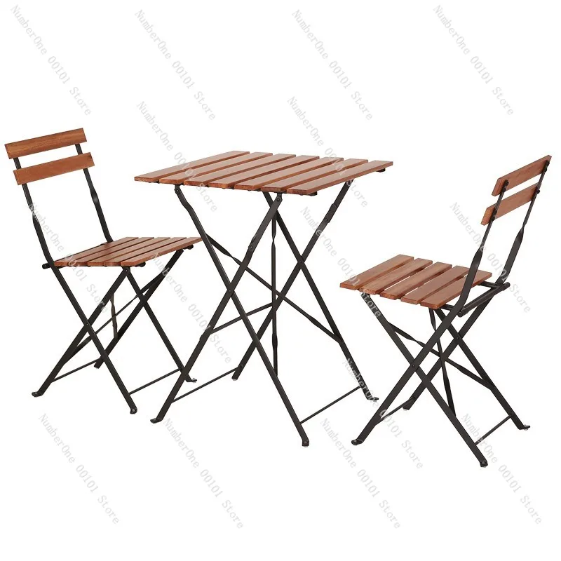 Elegantes Patio-Balkon Tisch-Stuhl-Set Outdoor-Garten Freizeit-Terrasse Massivholz Klappbarer Kaffeetisch und Stühle 3-teiliges Bistro-Set