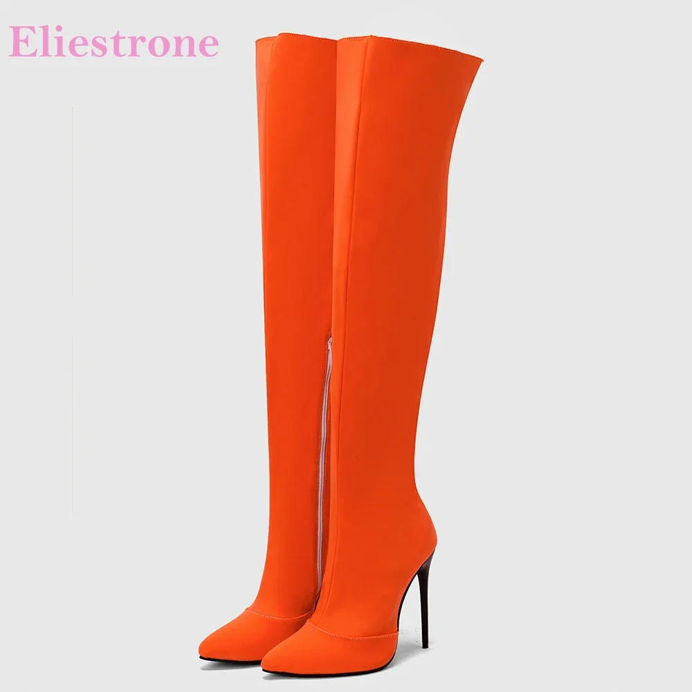 Neue Winter Glamour Orange Gelb Frauen Overknee Stiefel Heiße Hohe Dünne Ferse Dame Kleid Schuhe Plus Große Größe 12 43 46 48