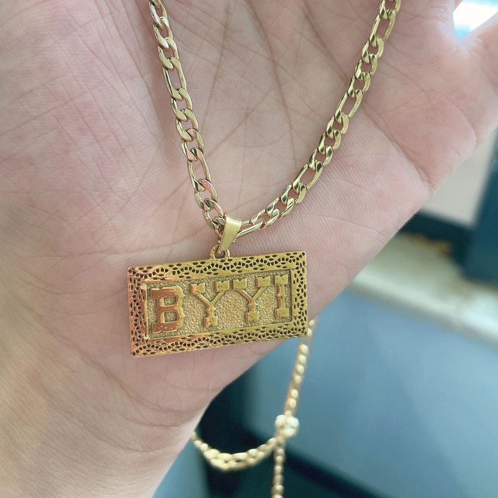 3D personal isierte benutzer definierte Typenschild einzigartige modische Gold Anhänger Edelstahl Halskette Damen-und Herren schmuck Image