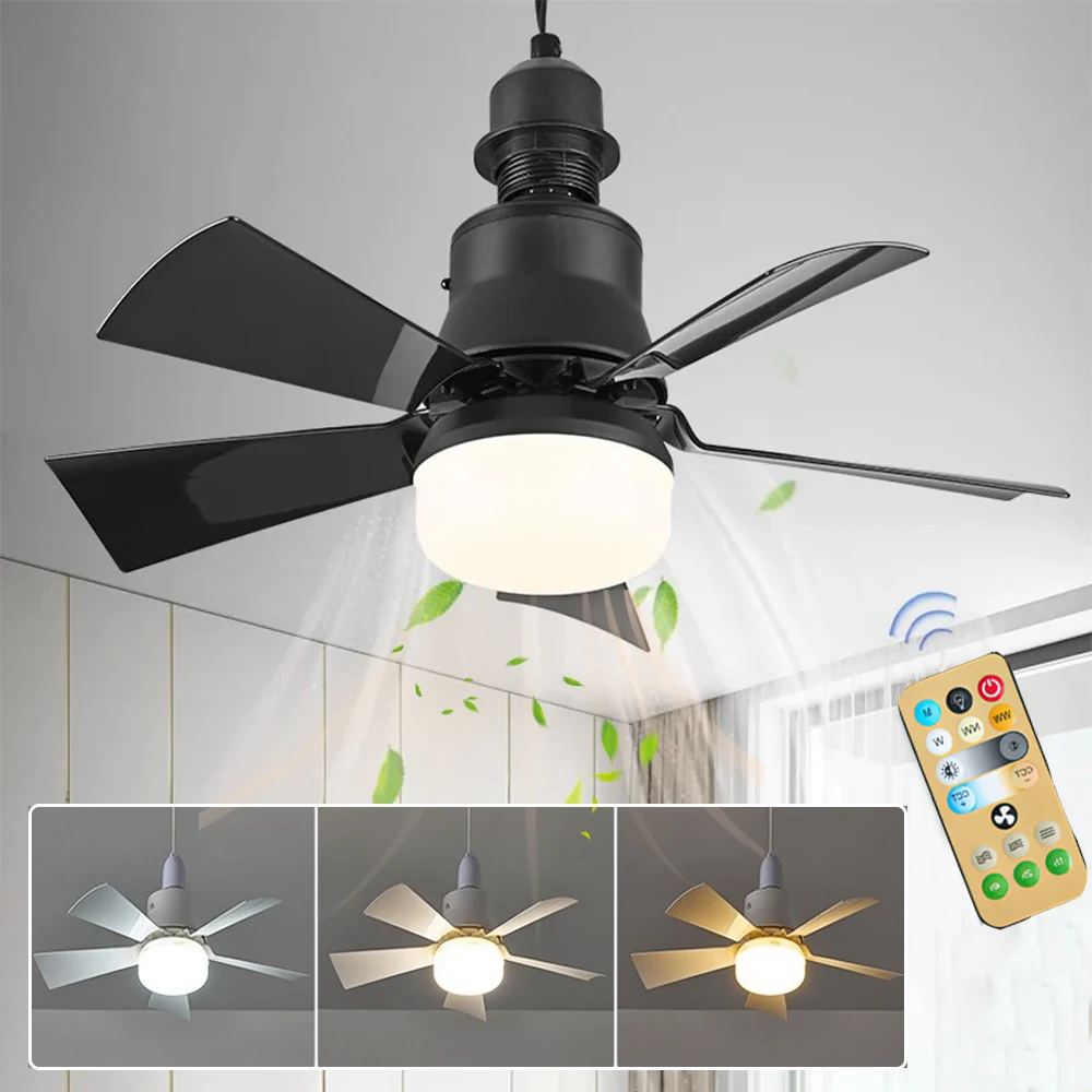 LED-Deckenventilator mit Licht, E27-Fassung, Fernbedienung, dimmbar, 30 W, moderne intelligente kabellose Ventilatoren, Beleuchtung für Schlafzimmer, Garage, Küche