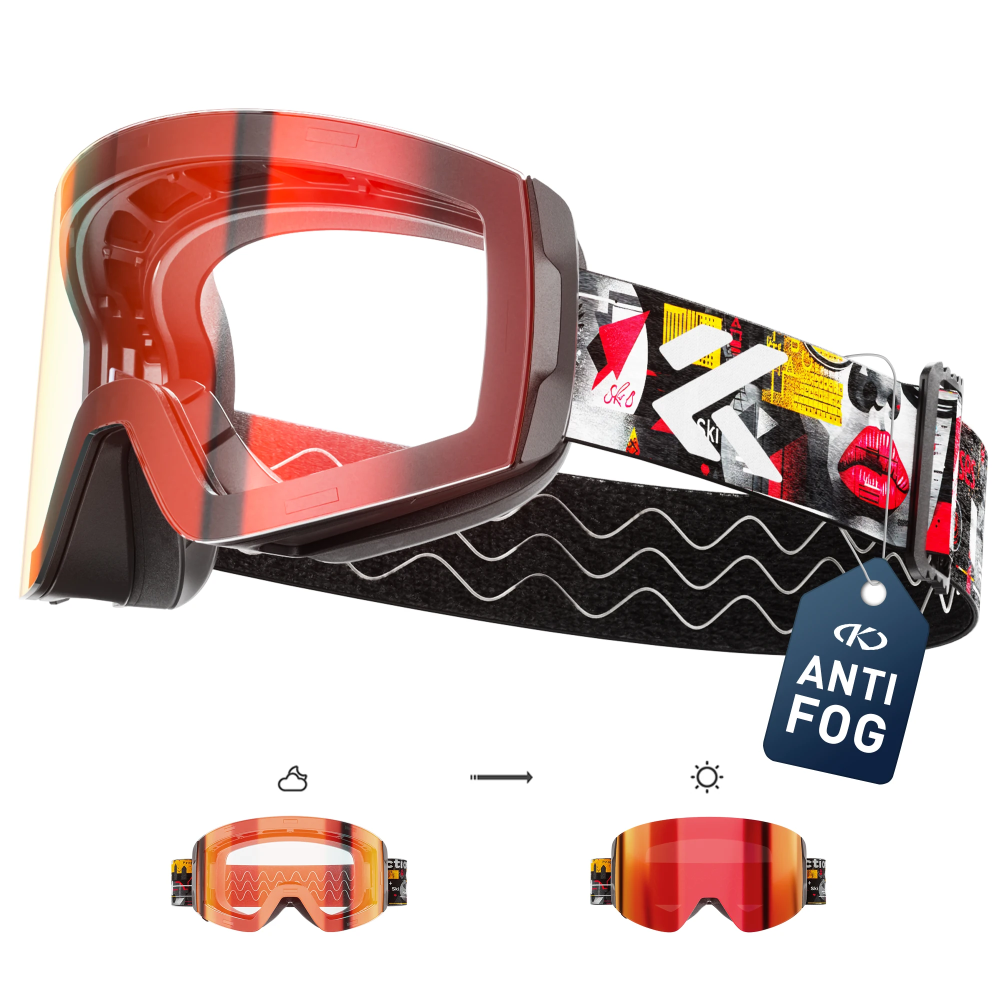 KAPVOE Photochrome Skibrille OTG Snowboardbrille Herren Damen Antibeschlag Magnetlinse UV400 Schutz Schneesport Image