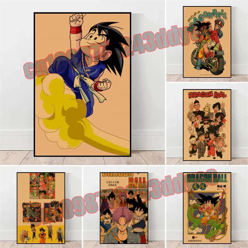 Japanisches Anime Dragon Ball Retro Poster, Frisa, Piccolo, Vegeta, Goku, Leinwandfarbe, Druckwandkunst, Kindergeschenke Image