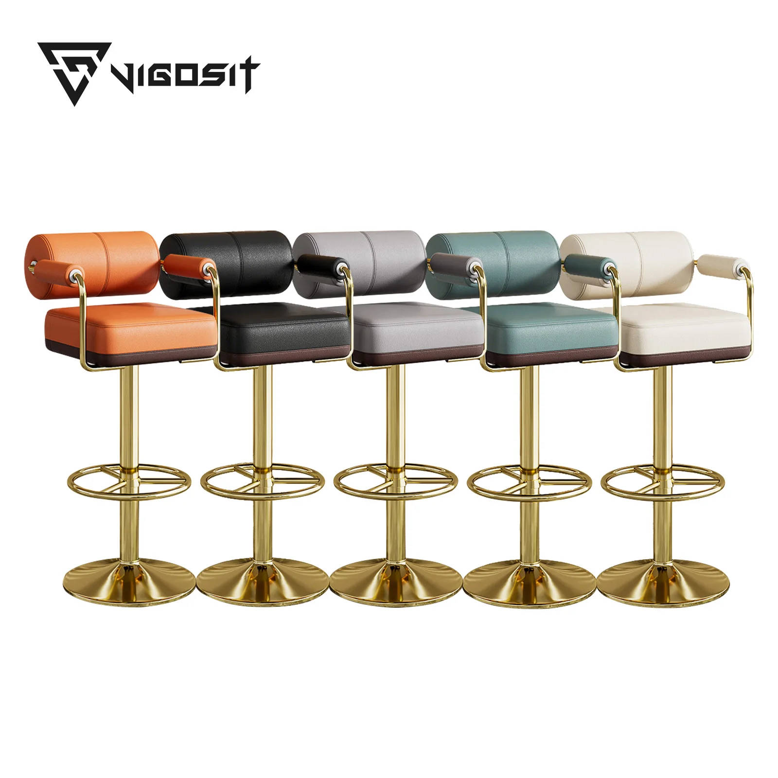 Vigosit Barhocker, höhenverstellbar 60–82 cm – Drehbarer Barhocker mit Rückenlehne und Armlehnen, geeignet für Küche und Terrass