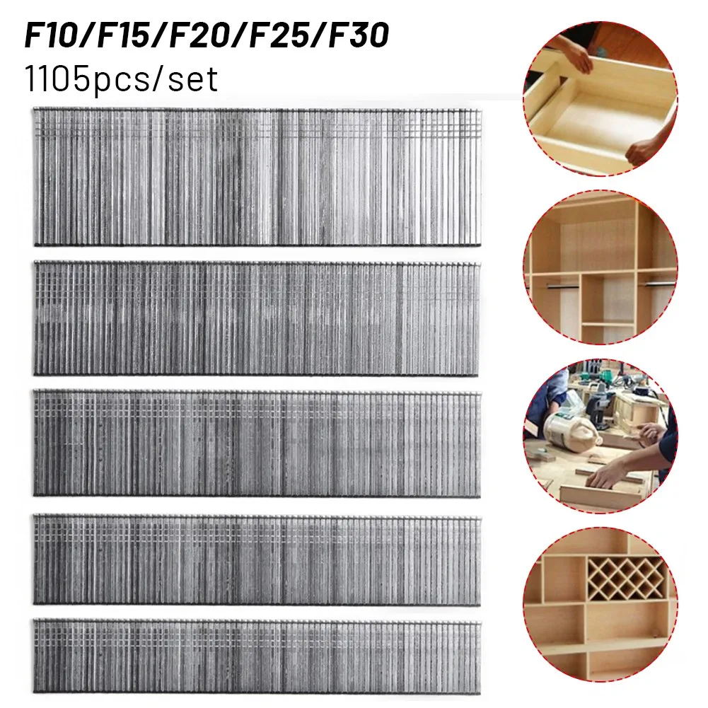 1105 Stück Heftklammern F15/F20/F25/F30 gerade Brad-Nägel für DIY Gartenarbeit Holzbearbeitung Heimwerker Hardware-Befestigungselemente Werkzeuge Image