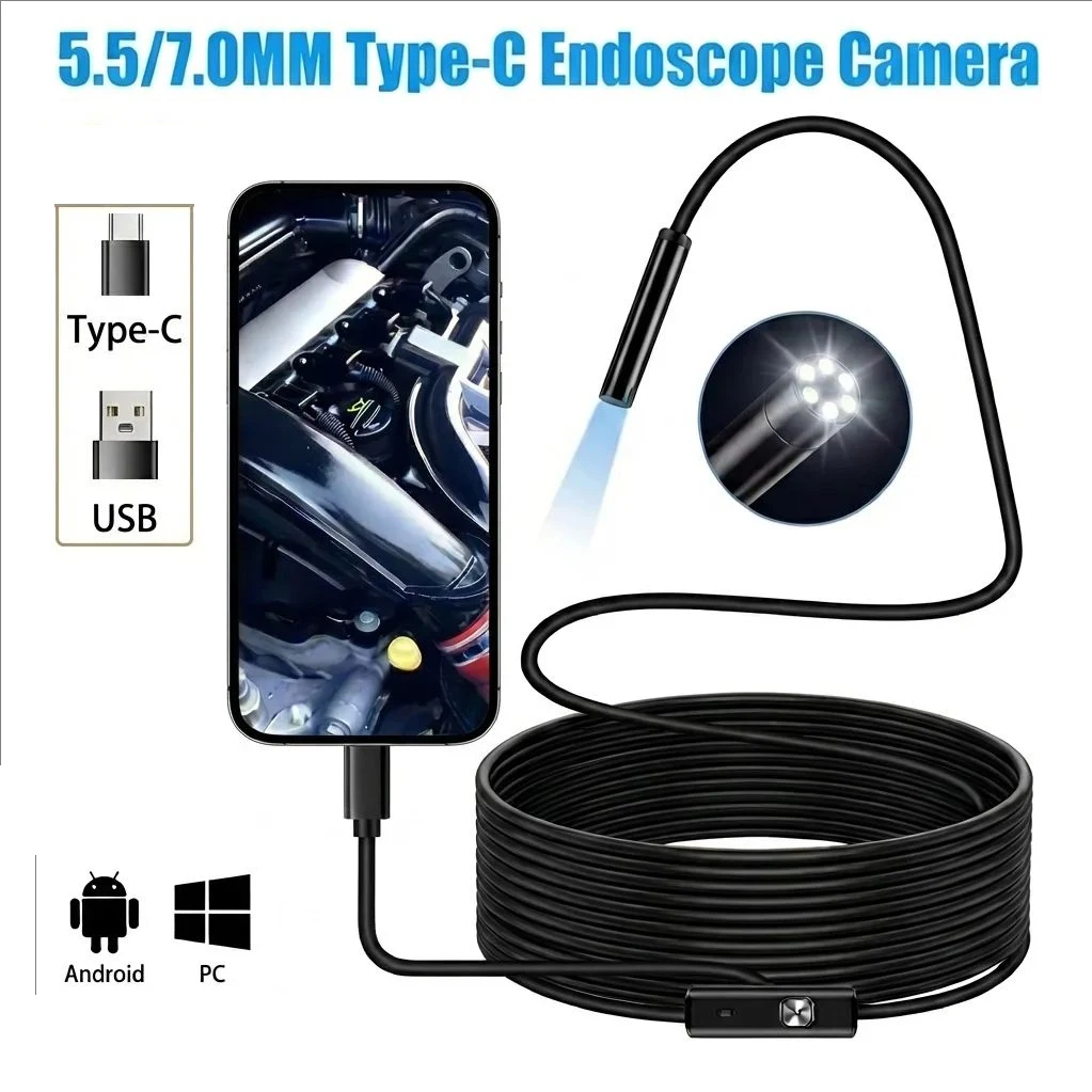 5,5/7,0MM TYPE-C Endoskop-Kamera 6 LEDs Einstellbare USB OTG Android Flexible Inspektions-Boreskop-Kameras für Handy PC Image