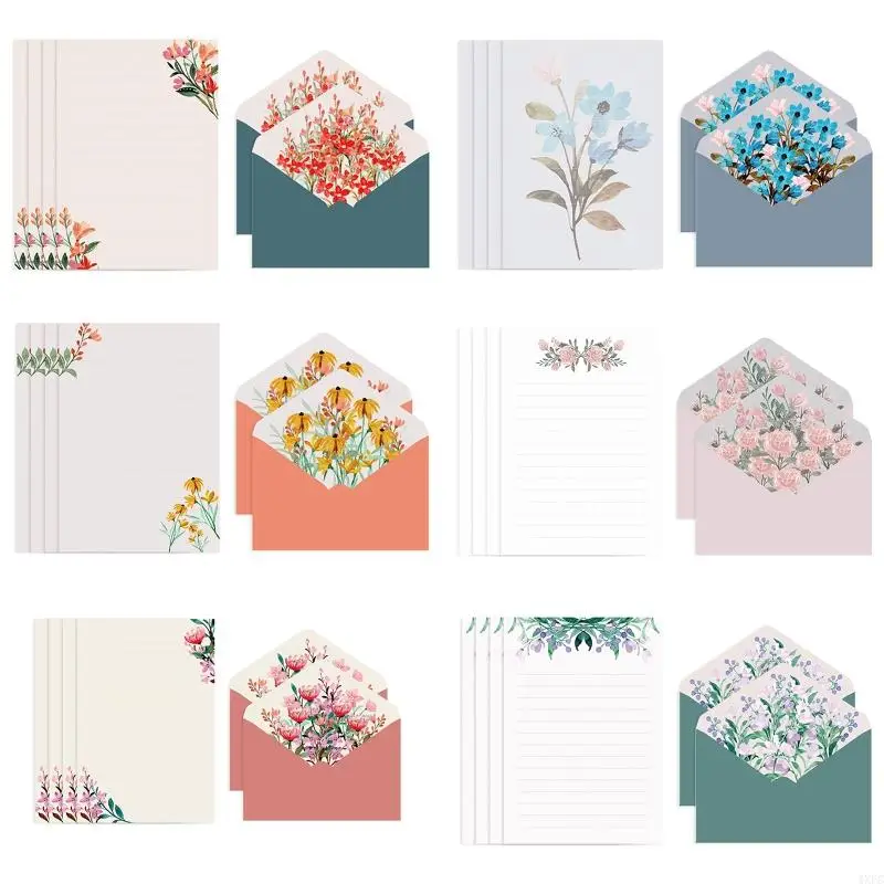 Briefpapier-Briefpapier-Blumenumschlag-Set, breite linierte Briefpapiere für Zuhause, Party, Einladung, Dankesbrief Image