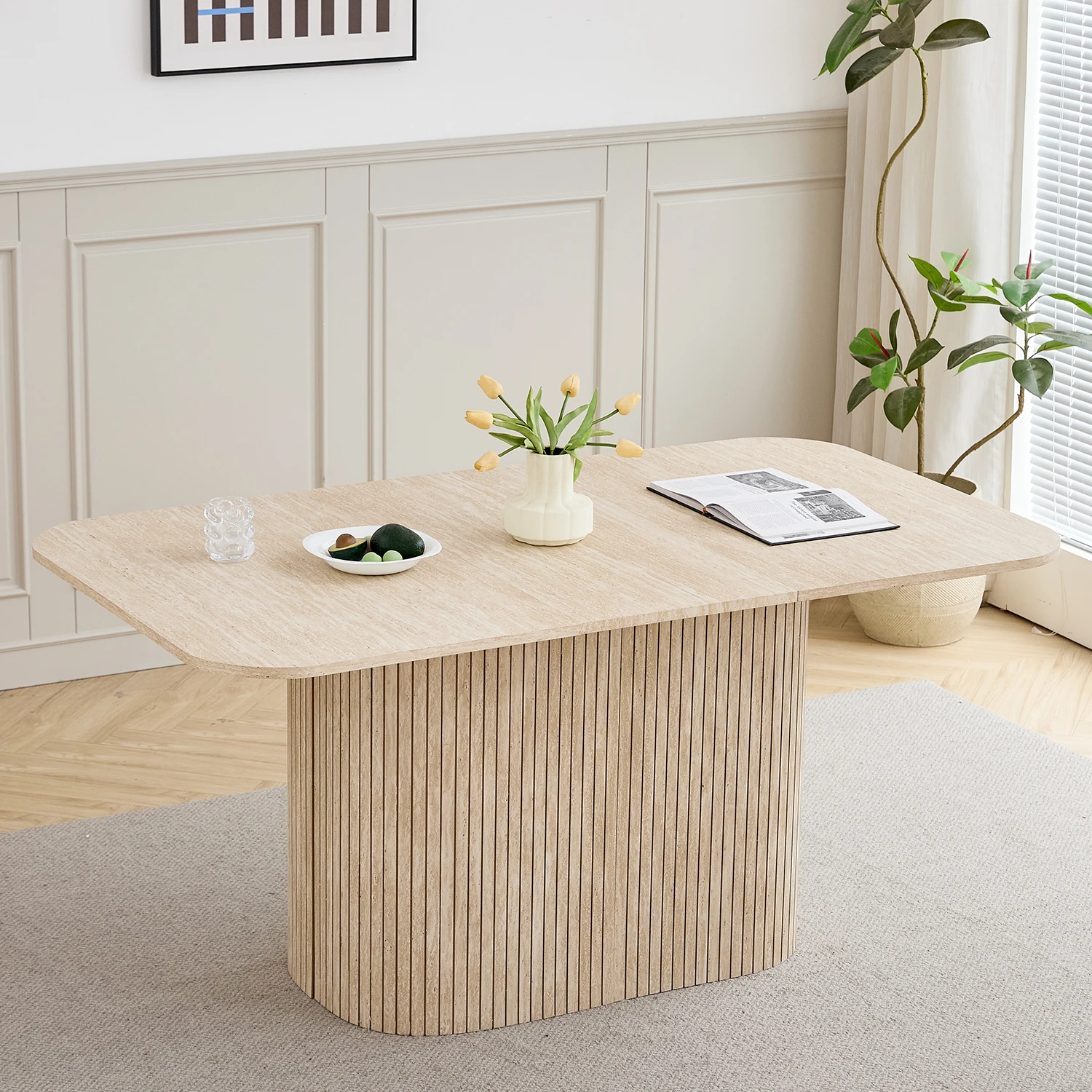 EGOONM Moderner, schlichter rechteckiger Esstisch aus Massivholz, Lese- und Freizeit-Esstisch für das Wohnzimmer, für 4–6 Personen, 160 x 90 cm