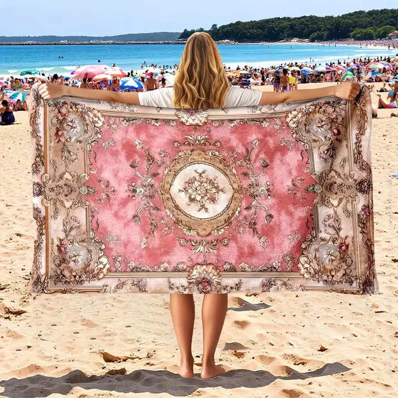 Bohemian Mandala Flower Strandtuch, rosa-goldenes, weiches Mikrofaser-Strandtuch, elegantes Dekortuch, schnell trocknend, für Pool- und Strandaktivitäten Image