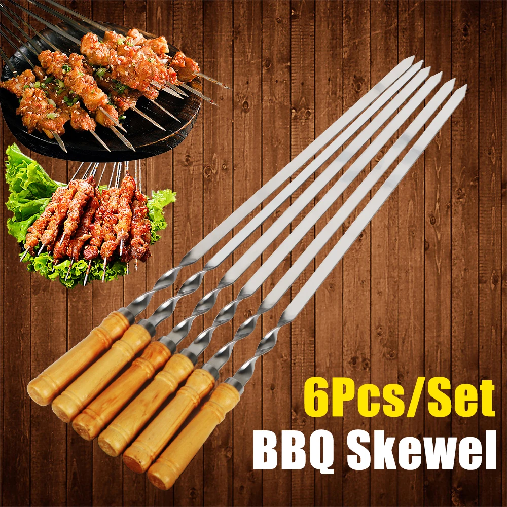 55 cm 21,65 Zoll langer Griff Shish Kebab BBQ Spieße Holz BBQ Gabel Edelstahl Outdoor Grill Nadel Barbecue Grill Stick Image