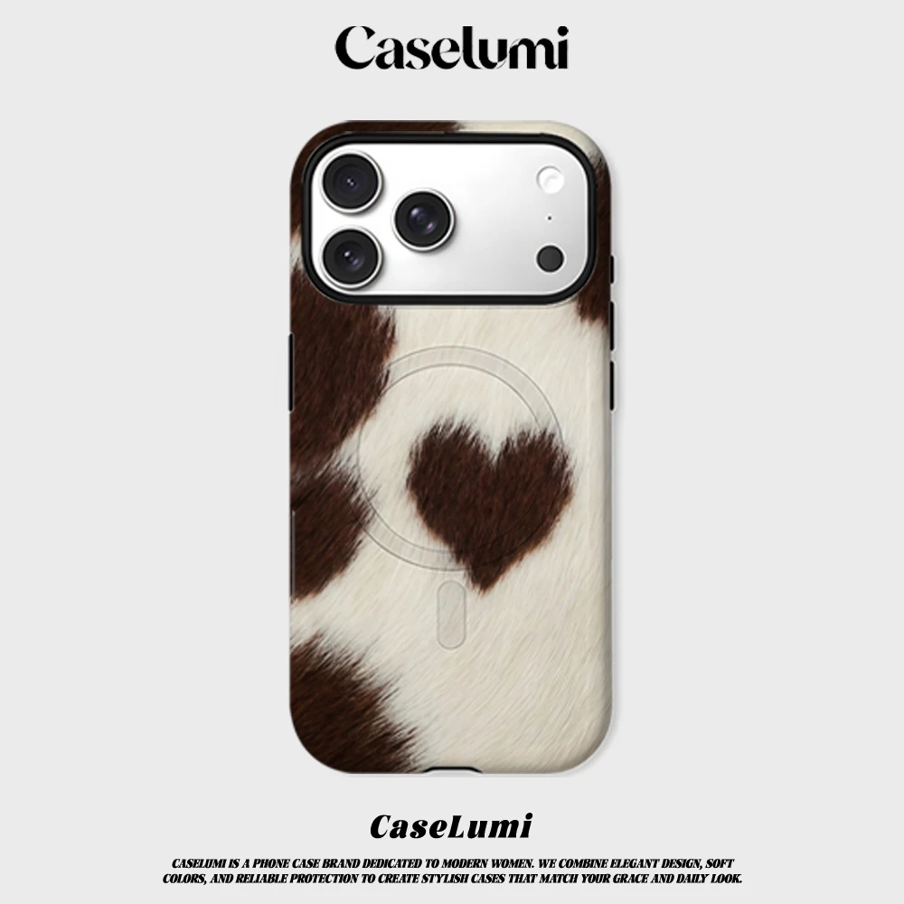 CaseLumi Matte Bumper für MagSafe Hülle für iPhone 17 16 15 14 Plus 13 Pro Max Stoßfeste Harte PC-Hülle mit Liebesherz-Kuhmuster Image