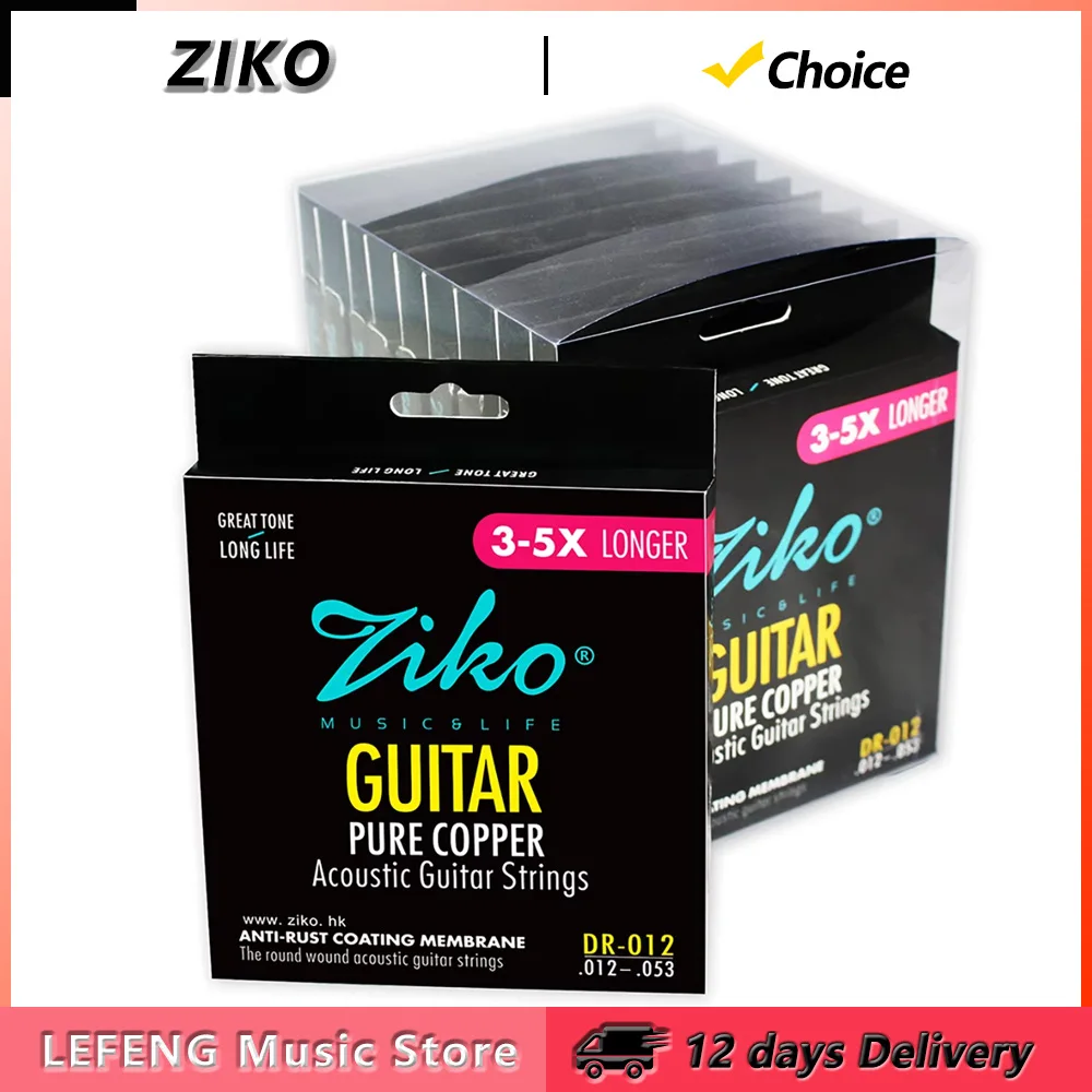 ZIKO 6 Saiten/Set Akustikgitarrensaiten, Kohlenstoffstahl, sechseckiger Legierungskern, tiefer Messingkern, DR 010 011 012 für Anfänger, Zubehör Image