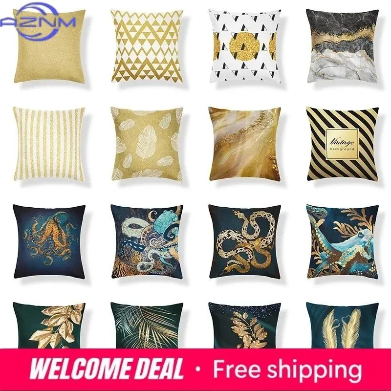 Retro Ethnischer Stil Kunstmuster Luxuriöser Goldener Kissenbezug für Schlafzimmer Wohnzimmer Sofa Geometrischer Dekokissenbezug Image