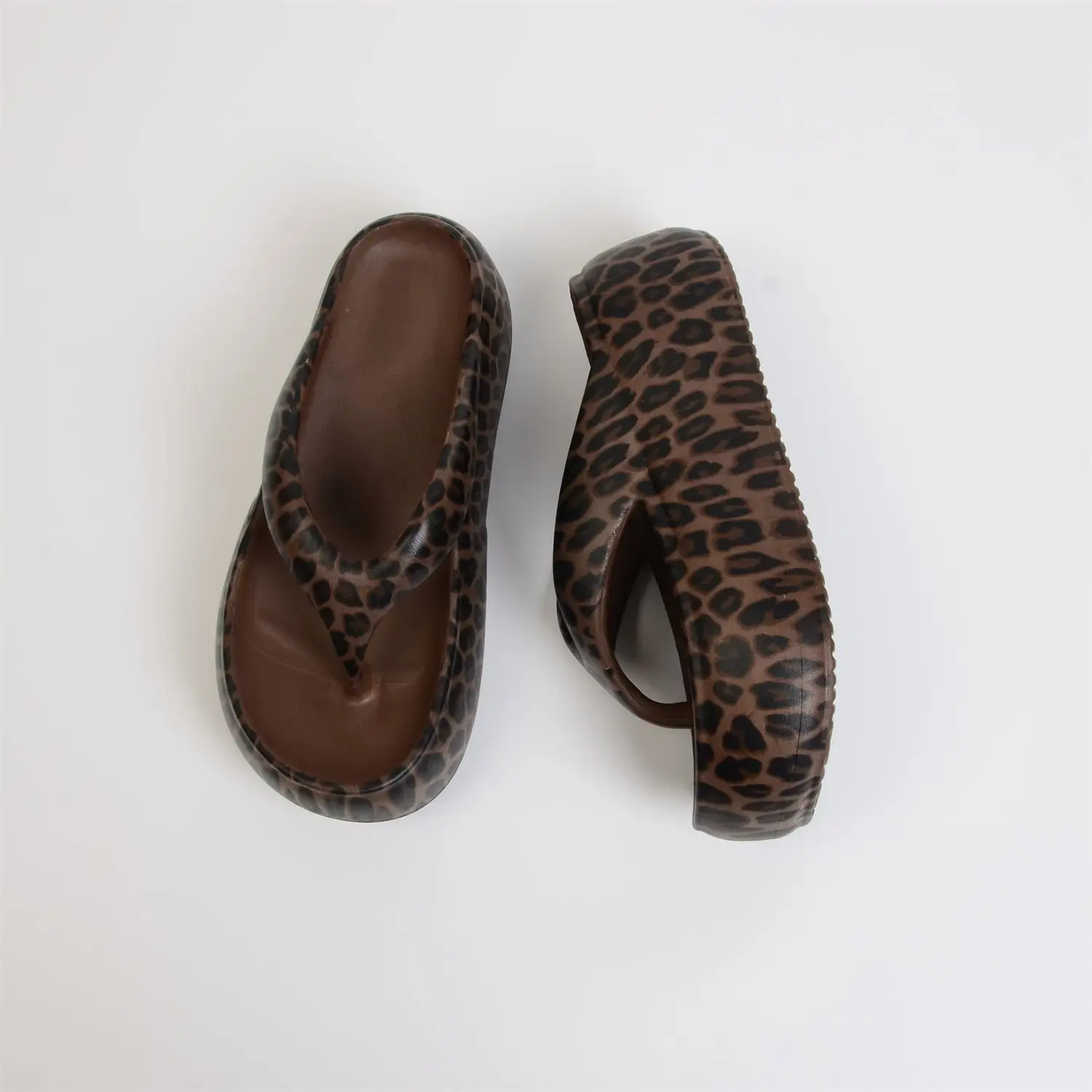 Modische Outdoor-Plateau-Leoparden-Slipper für Damen, Vintage-Flipflops, Mädchen-Elevator-Schuhe, hohe, dicke Sohle, Damen-Chunky-Flip-Flops Image