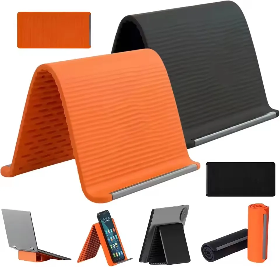 Flexibler, faltbarer Silikon-Handyhalter, tragbarer, verstellbarer Multi-Winkel-Tischständer für iPhone, iPad, Laptop, Tablet, Zuhause, Büro Image