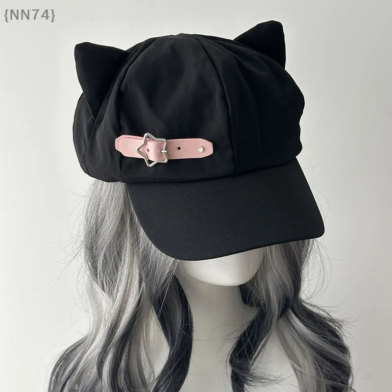 【NN74】Damen-Baskenmütze mit Katzenohren im Harajuku-Gothic-Lolita-Stil, Y2K-Steampunk-Punk-Reißverschluss, handgefertigte Sonnenhutkappe für Mädchen【W4】 Image