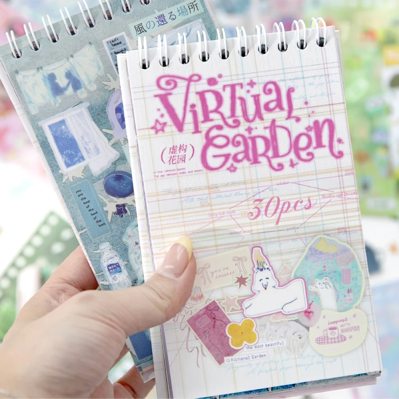 30 Blatt Kawaii Ins Virtuelle Garten-Serie Szenerie-Stanzsticker-Buch DIY Tagebuch-Clipper-Buch Ästhetische Schreibwaren-Aufkleber