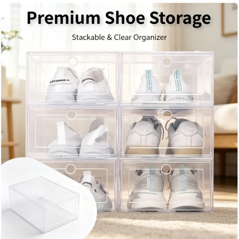 6 Stück Transparente Kunststoff-Schuhboxen Stapelbare Staubdichte Sneaker-Aufbewahrungskästen Organizer für Schuhe und Möbel für Herren Image