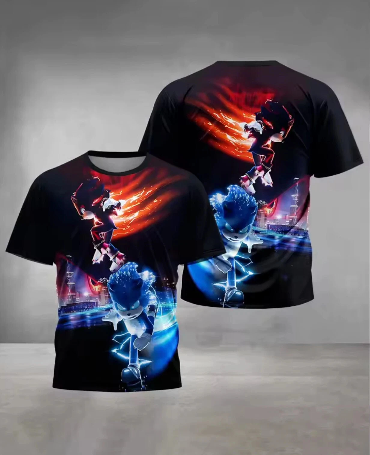 2026 Heiß begehrtes Sommer-Mode-T-Shirt mit neuem Igel- und Dark Sonic 3D-Druck, Hip-Hop Outdoor Street Rundhals-T-Shirt, Größe L