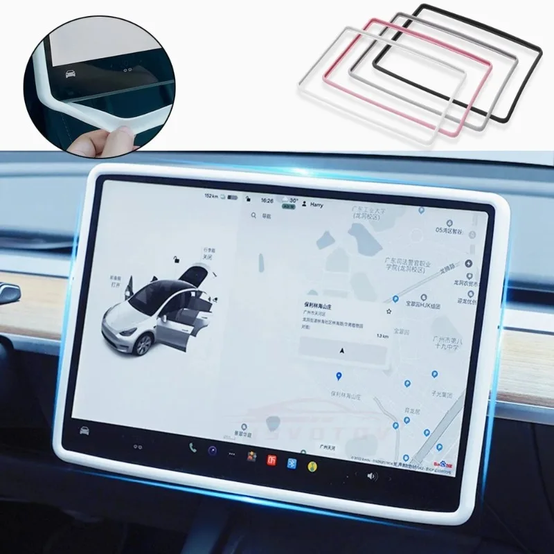 Für Tesla Model 3 Y Highland Displayschutzfolie Silikonrahmen Bildschirmkanten-Schutzabdeckung Zentralsteuerungszubehör 2024 2023 2022 Image