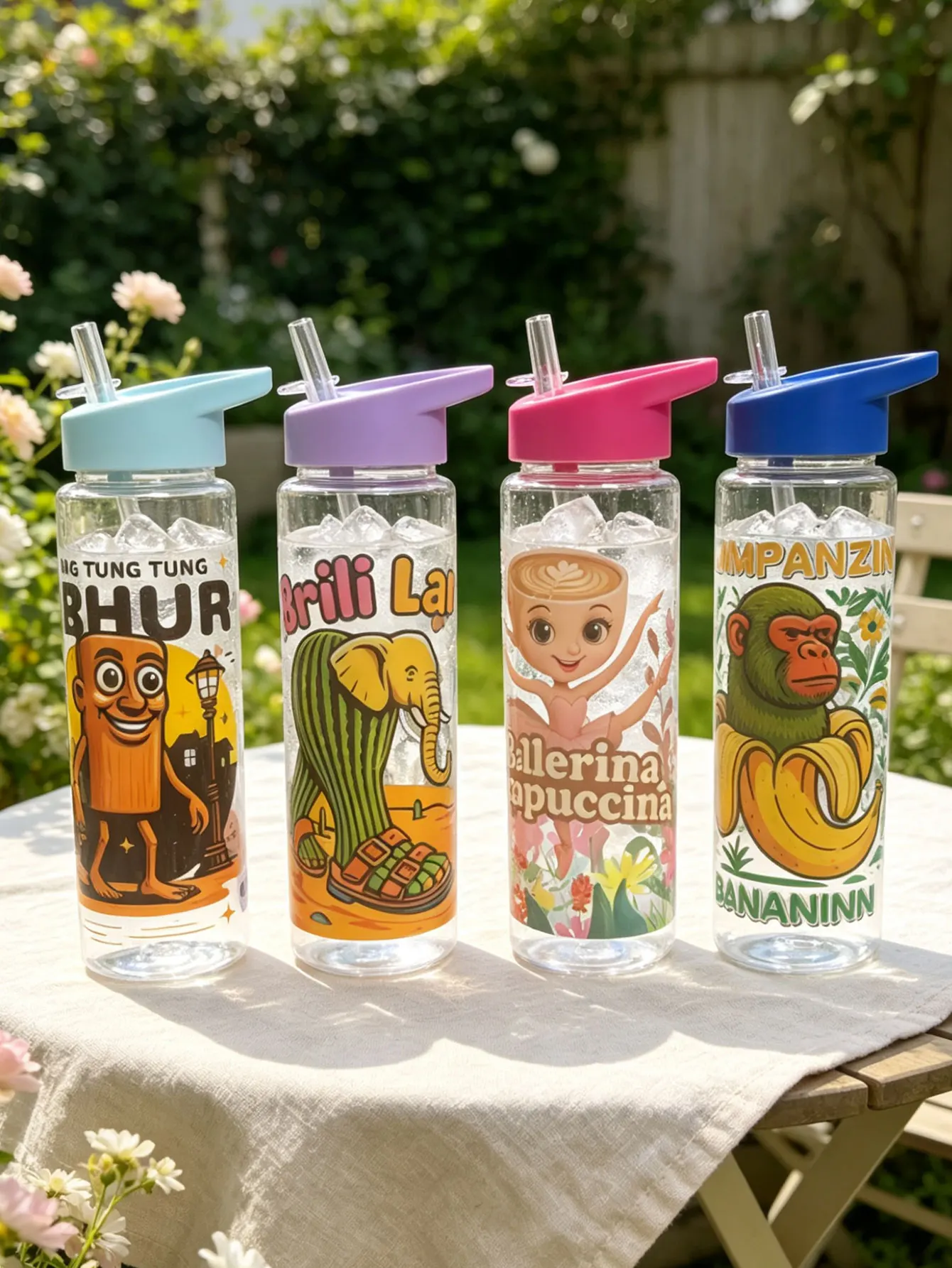 1 Stück 750ml (26 fl oz) Cartoon-bedruckter Strohhalmbecher, Sommer-Plastikwasserflasche, BPA-frei, tragbarer Sport-Outdoor-Becher Image