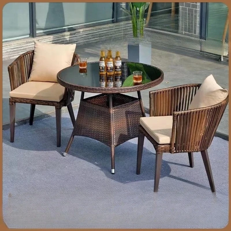 Outdoor combination waterproof and sunscreen rattan chair, leisure outdoor balcony garden table and chair