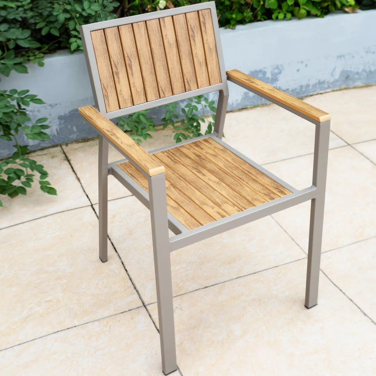 Outdoor Chairs Set of 2 Plastic Wood Aluminum Frame Garden Furniture Waterproof Teak Outdoor Restaurant Chair Modern Panel