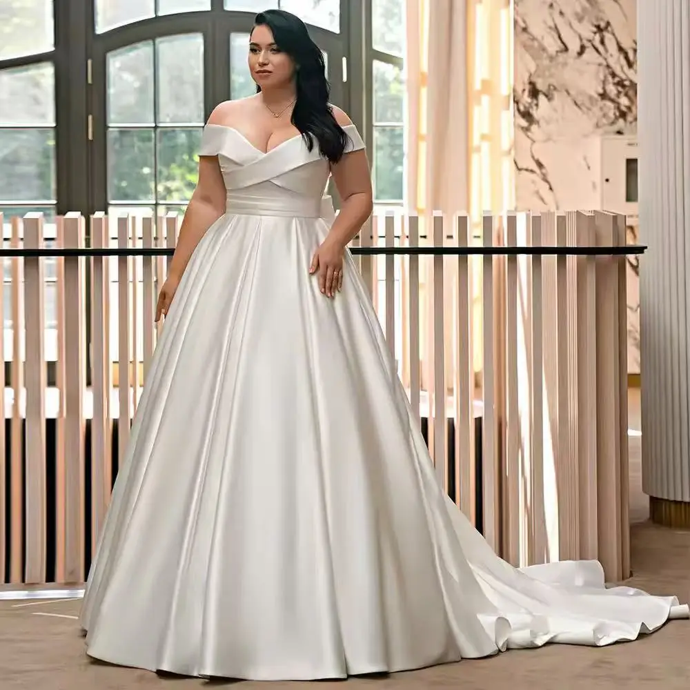 Wedding Dress with Pocket Plus Size Woman Bride Dresses Vestidos De Novia Off The Shoulder V Neck Ball Gown Bridal Customized
