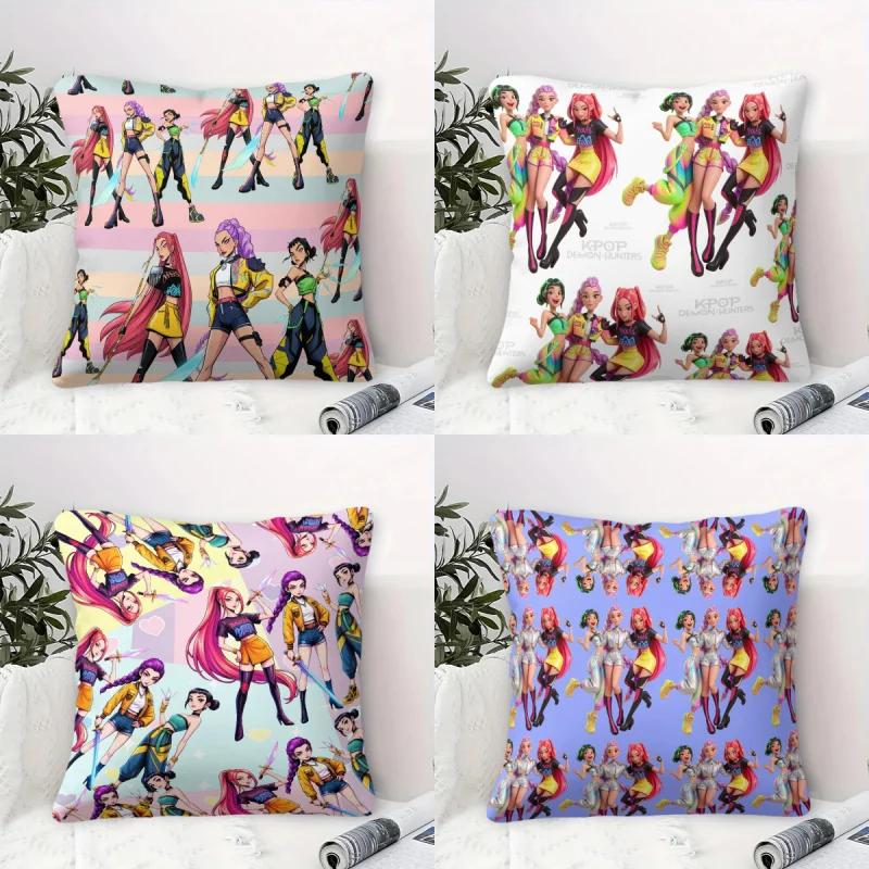 Hasbro Kpop Dekokissen, dekoratives Kissen, Cartoon-Anime-Mädchen-Krieger-Aufdruck, Polyester-Kissen für Sofa, Schlafzimmer, Fans, Heimdekoration Image