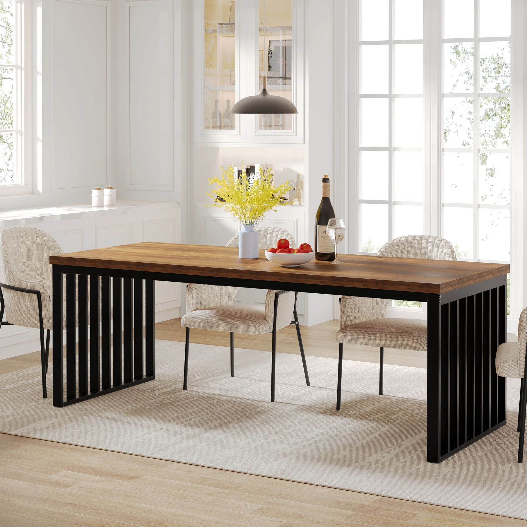 Tavolo da pranzo industriale Tribesigns per 4-6 persone, tavolo da pranzo rettangolare lungo 180 cm Tavolo da cucina in legno con struttura in metallo