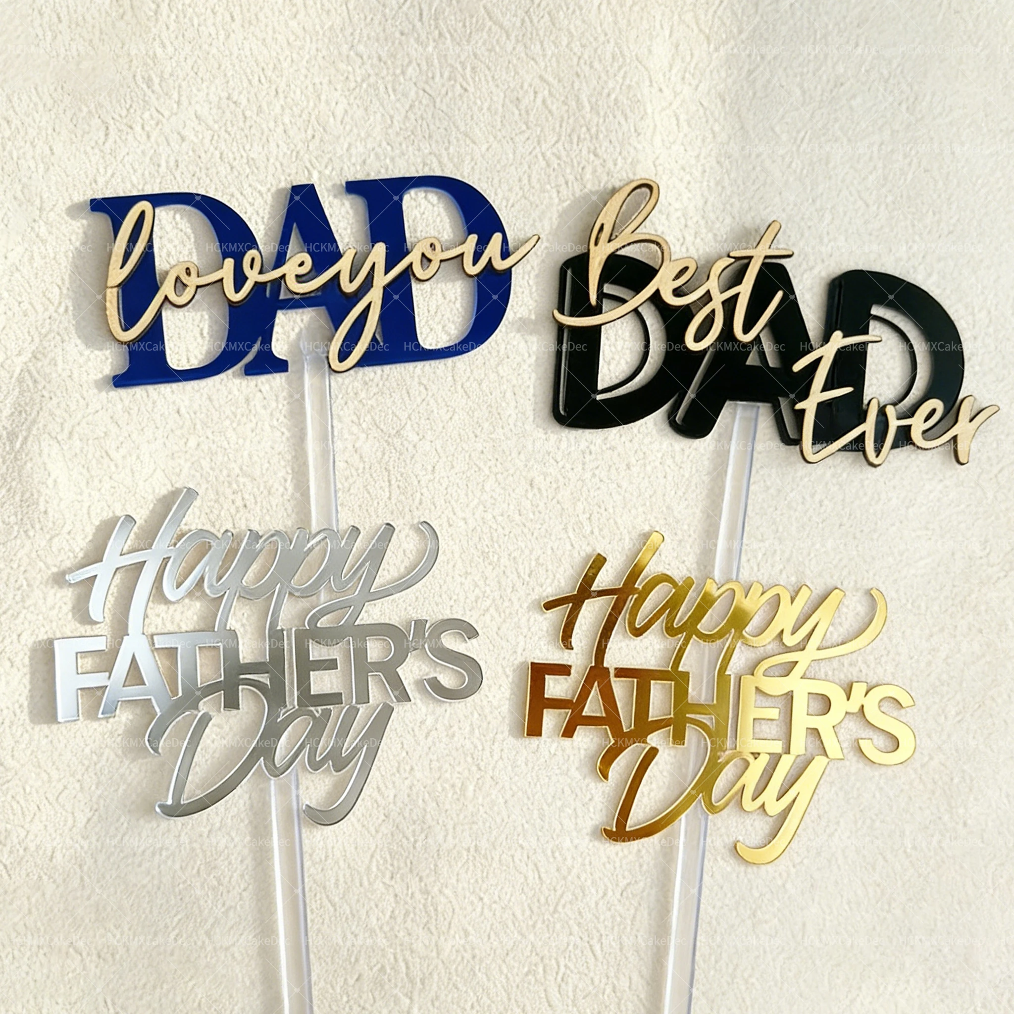 3-teiliger Acryl-Kuchenaufsatz 'Happy Father's Day' 'Love You Dad' 'Best DAD Ever' für Vatertag-Themen Geburtstagsparty Tortendekoration Image