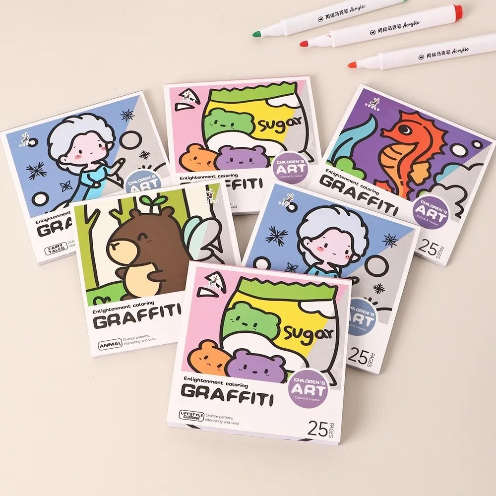 DIY Mini Cartoon Malbuch Tragbares 25-Blatt-Aquarell-Malbuch Notiz-Malbuch Graffiti-Malbücher Kinderkunst Image