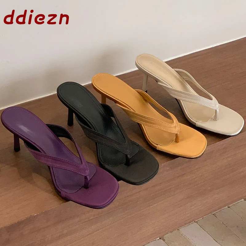 Modische Damen-Flip-Flops mit eckiger Zehenpartie, dünne Absätze, Strand-Slides, Sandalen, Schuhe für Damen, neu im Sommer Image