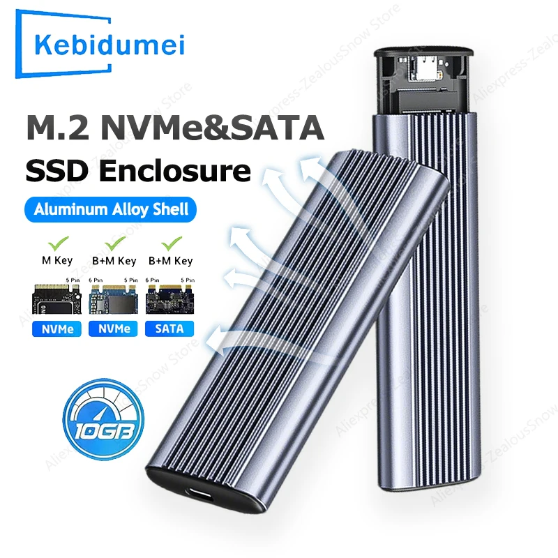 KEBIDUMEI M.2 NVMe SATA SSD-Gehäuse 10Gbps M.2 zu USB Typ C M2 NVME SSD-Case Aluminium Externes Festplattengehäuse PC Laptop Handy Image